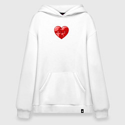 Толстовка-худи оверсайз Красное сердце из пазлов, цвет: белый
