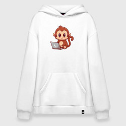 Толстовка-худи оверсайз Обезьянка с ноутбуком, цвет: белый