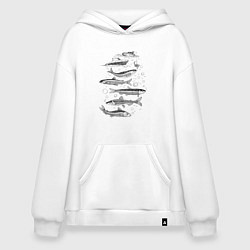 Толстовка-худи оверсайз Корюшка пошла и рыбалка началась, цвет: белый