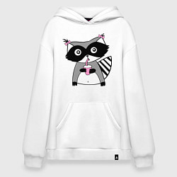 Толстовка-худи оверсайз Енот-девочка, цвет: белый