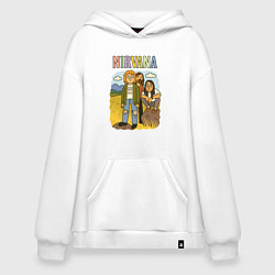 Толстовка-худи оверсайз Nirvana мультяшный стиль, цвет: белый