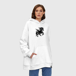 Толстовка-худи оверсайз Черная лошадь в движении, цвет: белый — фото 2