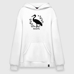 Толстовка-худи оверсайз Аист среди цветов, цвет: белый