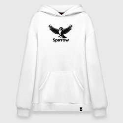 Толстовка-худи оверсайз Летящий черный воробей, цвет: белый