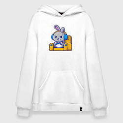 Толстовка-худи оверсайз Кролик геймер, цвет: белый
