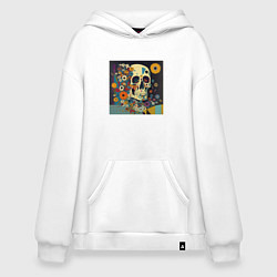 Толстовка-худи оверсайз Череп в ярких цветах, цвет: белый