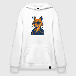 Толстовка-худи оверсайз Лиса в очках, цвет: белый