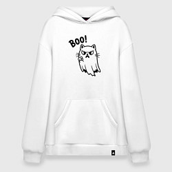 Толстовка-худи оверсайз Сердитый котик призрак, цвет: белый