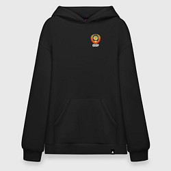 Толстовка-худи оверсайз Герб СССР как оберег, цвет: черный