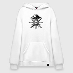 Толстовка-худи оверсайз Пиратский штурвал с мечами, цвет: белый