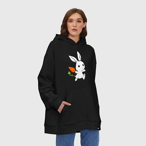 Худи оверсайз Зайка с морковкой / Черный – фото 3