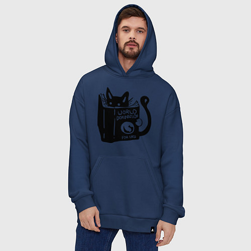 Худи оверсайз Кот с книгой / Тёмно-синий – фото 4