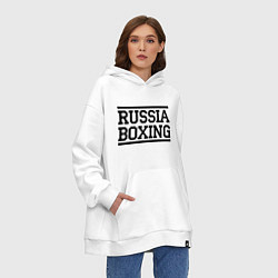 Толстовка-худи оверсайз Russia boxing, цвет: белый — фото 2