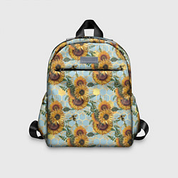 Детский рюкзак Подсолнухи и пчёлы на голубом, цвет: 3D-принт