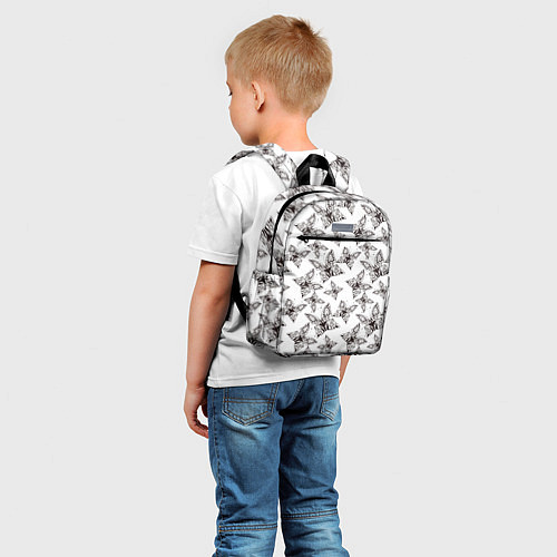 Детский рюкзак Ажурные черный бабочки на белом фоне / 3D-принт – фото 5