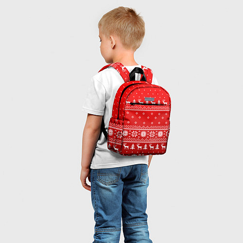 Детский рюкзак Красный узор с оленями / 3D-принт – фото 5