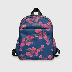Детский рюкзак Веточки айвы с розовыми цветами на синем фоне, цвет: 3D-принт