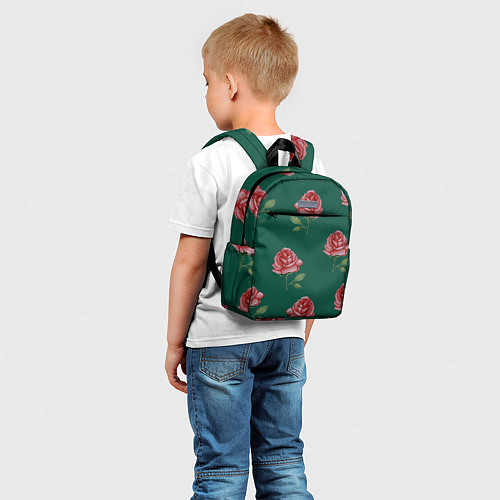 Детский рюкзак Ярко красные розы на темно-зеленом фоне / 3D-принт – фото 5