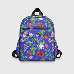 Детский рюкзак Цветочки - синий фон - паттерн, цвет: 3D-принт