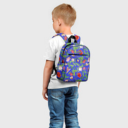 Детский рюкзак Цветочки - синий фон - паттерн, цвет: 3D-принт — фото 2