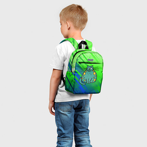 Детский рюкзак Прикольный зеленый кот / 3D-принт – фото 5