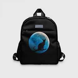 Детский рюкзак Силуэт кота на фоне синей луны, цвет: 3D-принт