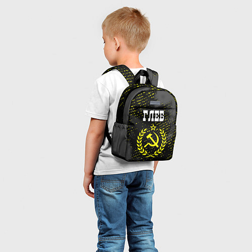 Детский рюкзак Имя Глеб и желтый символ СССР со звездой / 3D-принт – фото 5
