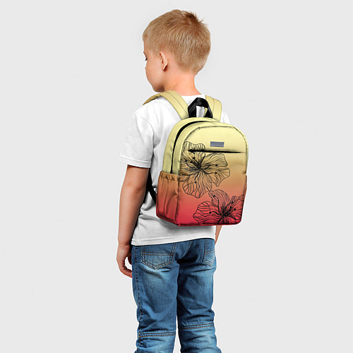 Детский рюкзак Черные абстрактные цветы на красно-желтом градиент / 3D-принт – фото 5