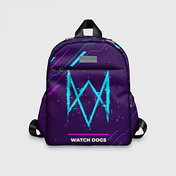 Детский рюкзак Символ Watch Dogs в неоновых цветах на темном фоне