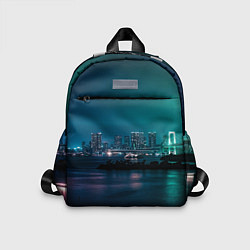 Детский рюкзак Неоновый город с рекой - Светло-зелёный, цвет: 3D-принт