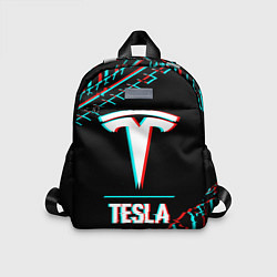 Детский рюкзак Значок Tesla в стиле Glitch на темном фоне, цвет: 3D-принт