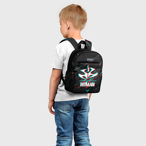 Детский рюкзак Hitman в стиле Glitch и Баги Графики на темном фон / 3D-принт – фото 5