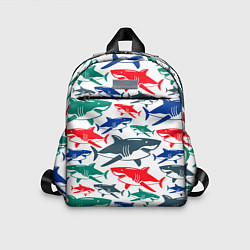 Детский рюкзак Стая разноцветных акул - паттерн, цвет: 3D-принт