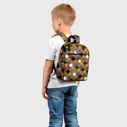 Детский рюкзак Геометрический узор в коричнево-оливковых тонах / 3D-принт – фото 5
