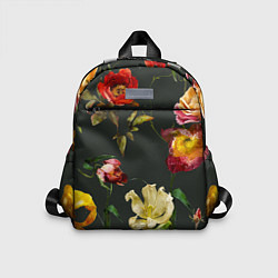 Детский рюкзак Цветы Нарисованные Красные Розы и Лилии На Коричне, цвет: 3D-принт