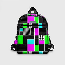 Детский рюкзак Неоновый геометрический узор на черном, цвет: 3D-принт