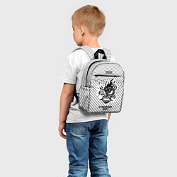 Детский рюкзак Символ Cyberpunk 2077 на светлом фоне с полосами, цвет: 3D-принт — фото 2