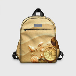 Детский рюкзак Композиция из ракушек и компаса на песке, цвет: 3D-принт