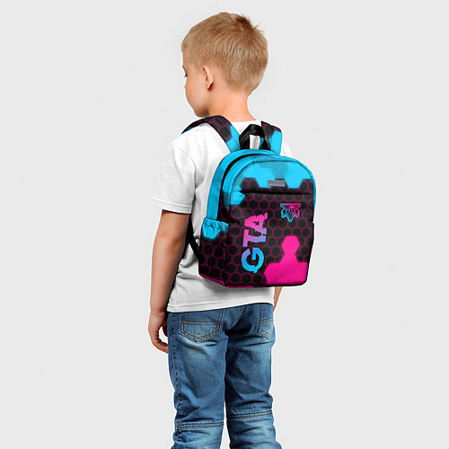 Детский рюкзак GTA - neon gradient: надпись, символ / 3D-принт – фото 5