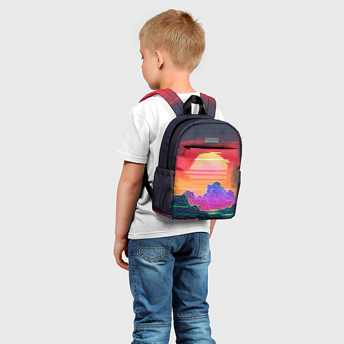 Детский рюкзак Синтвейв неоновые горы на закате / 3D-принт – фото 5