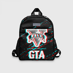 Детский рюкзак GTA в стиле glitch и баги графики на темном фоне, цвет: 3D-принт