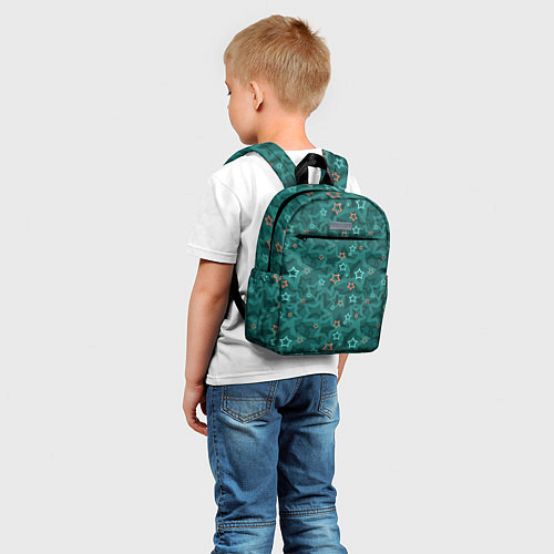 Детский рюкзак Темный бирюзовый узор со звездами / 3D-принт – фото 5