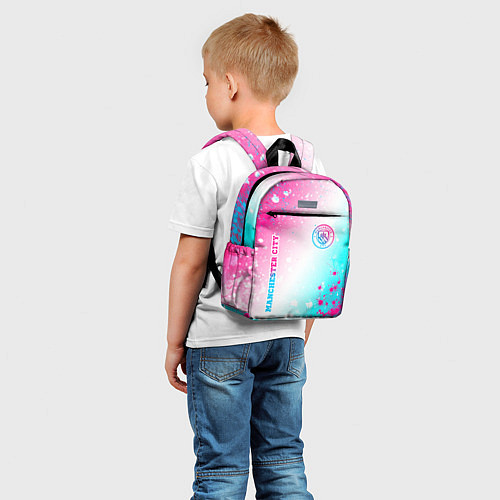 Детский рюкзак Manchester City neon gradient style: надпись, симв / 3D-принт – фото 5