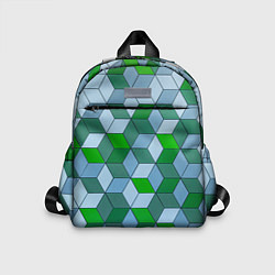 Детский рюкзак Зелёные и серые абстрактные кубы с оптической иллю