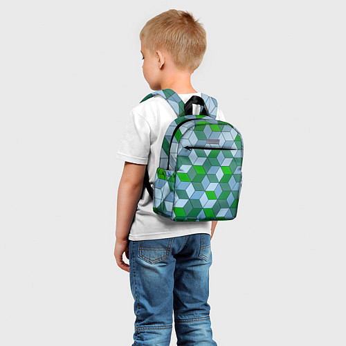 Детский рюкзак Зелёные и серые абстрактные кубы с оптической иллю / 3D-принт – фото 5