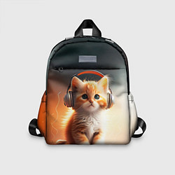 Детский рюкзак Милый рыжий котёнок в наушниках, цвет: 3D-принт