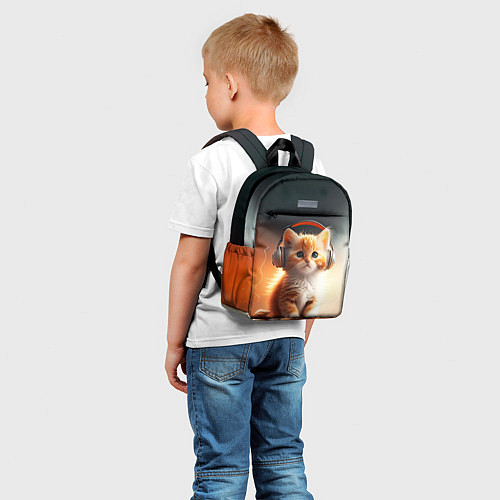 Детский рюкзак Милый рыжий котёнок в наушниках / 3D-принт – фото 5