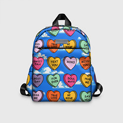 Детский рюкзак Валентинки конфетки сердечки с посланиями, цвет: 3D-принт
