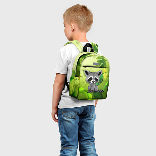 Детский рюкзак Енот на фоне зеленой листвы / 3D-принт – фото 5