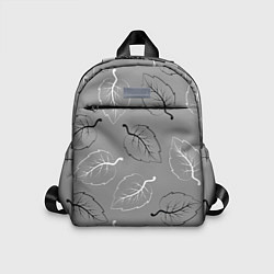 Детский рюкзак Узор из черных и белых листьев на сером фоне, цвет: 3D-принт